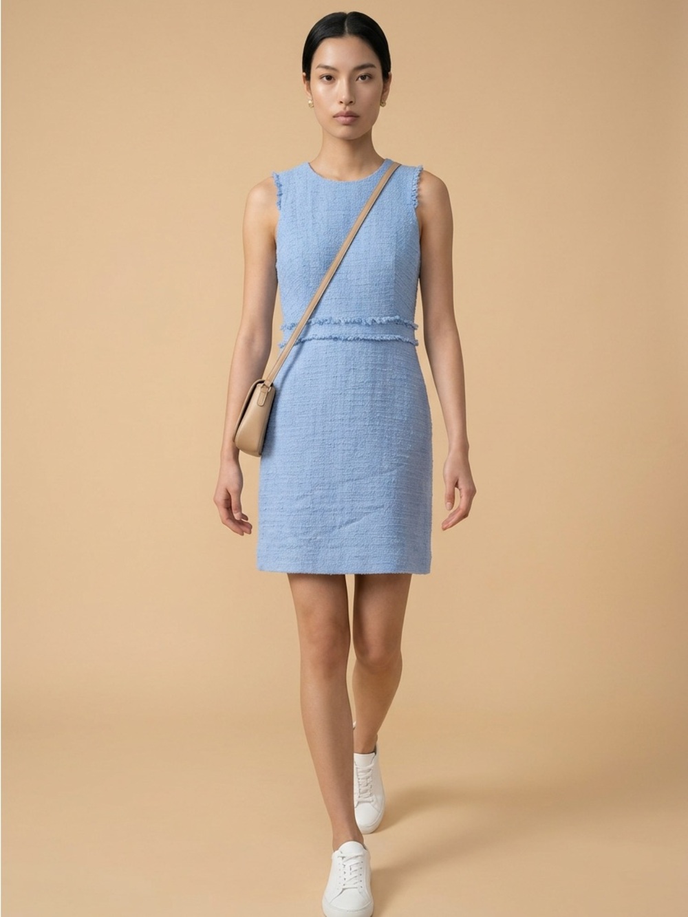 J Crew Sleeveless Light Blue Tweed Shift Dress